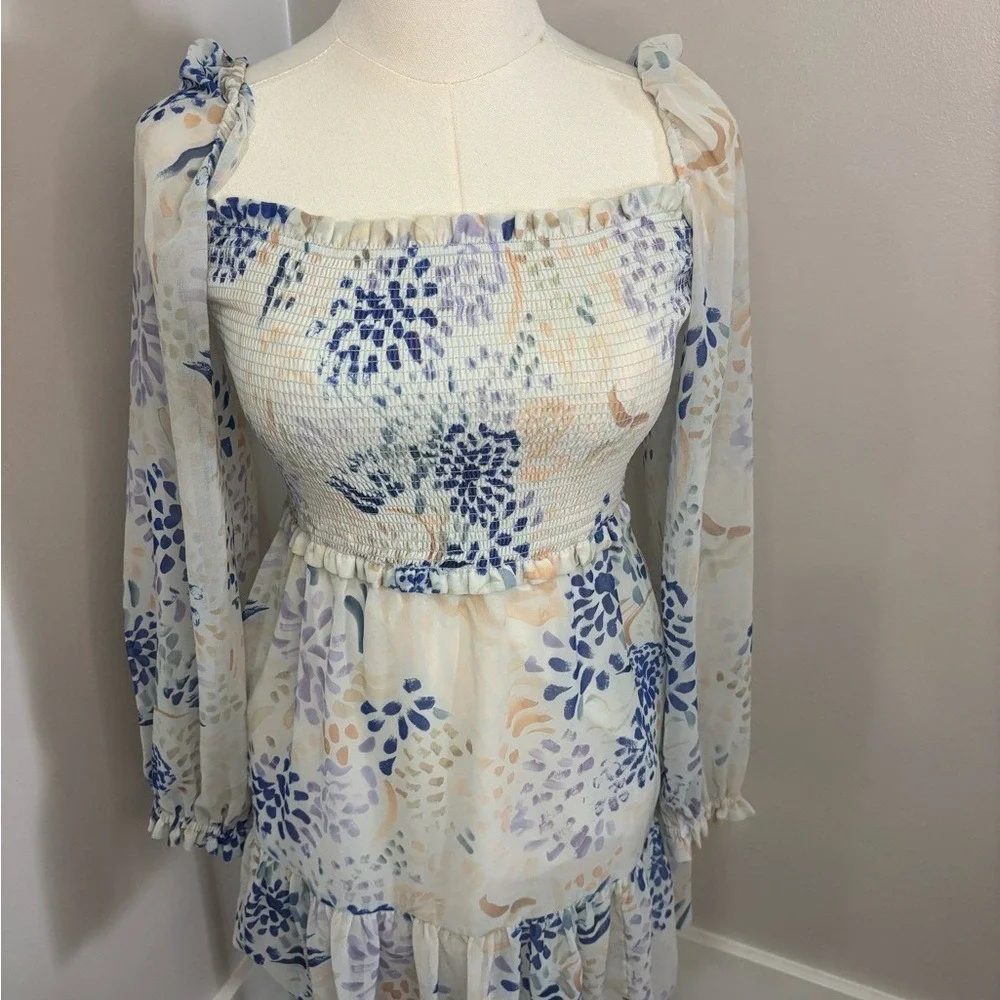 Wilfred Blue and White Floral Long Sleeve‎ Dress - Picture 2 of 9